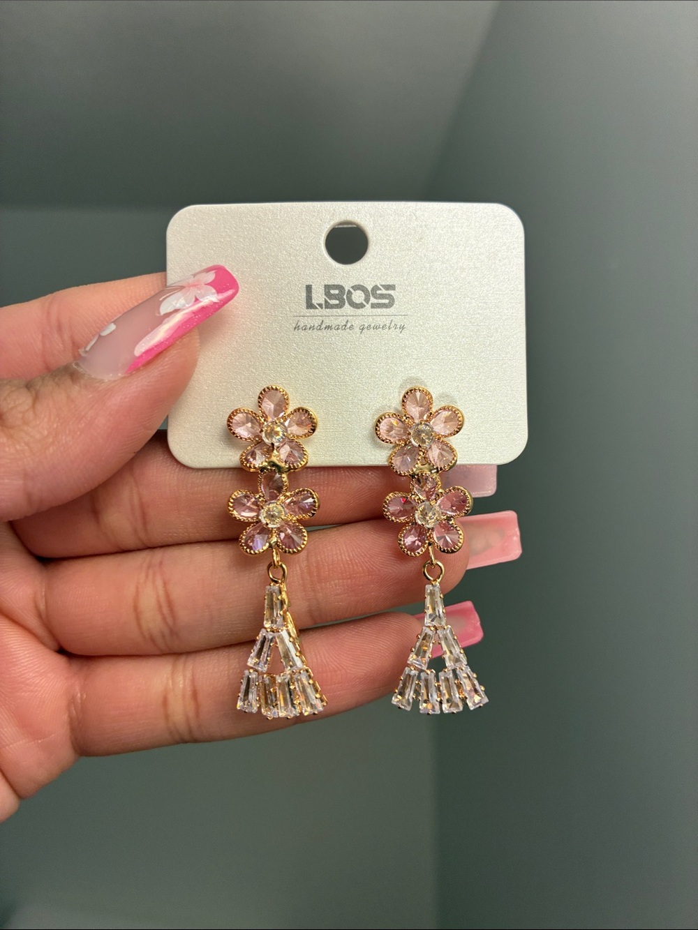 2/$20🎀 Pink Floral Crystal Drop Earrings